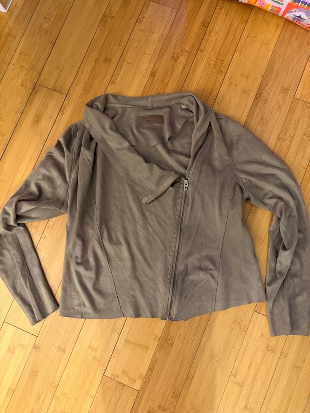 Asymmetric Zip Suede Jacket in Taupe